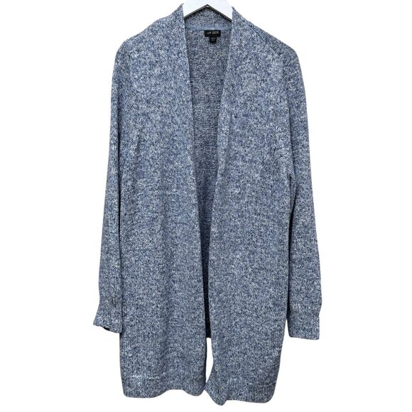 J. JILL Long Cardigan Size XL Petite Blue Heather Open Front Duster Cotton Blend - Picture 1 of 8